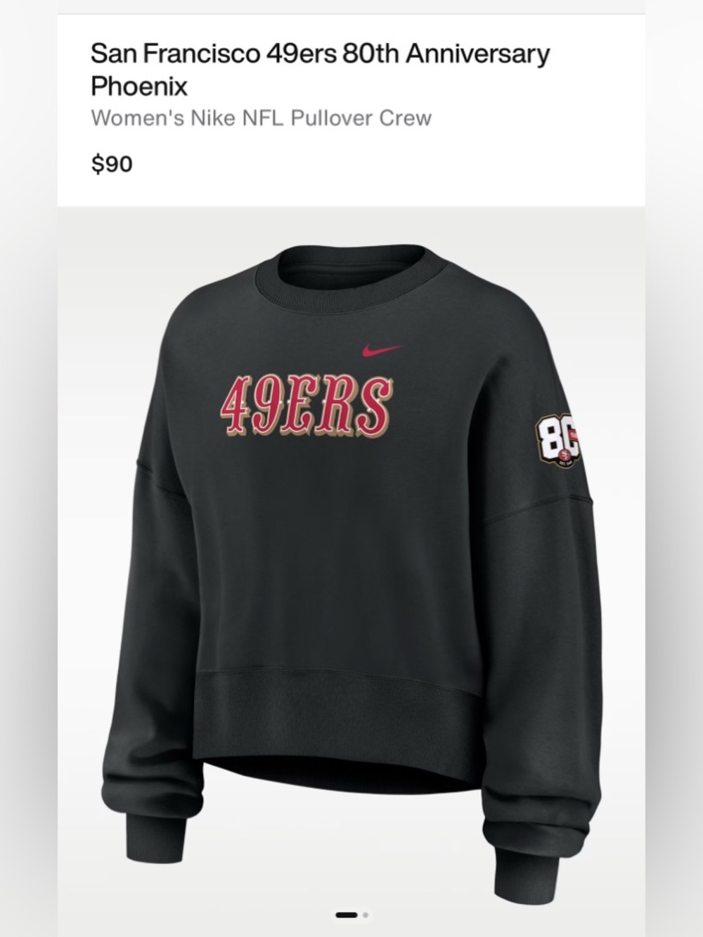 Nike San Francisco 49ers 80th Anniversary Phoenix Women's Nike NFL Pullover Crew